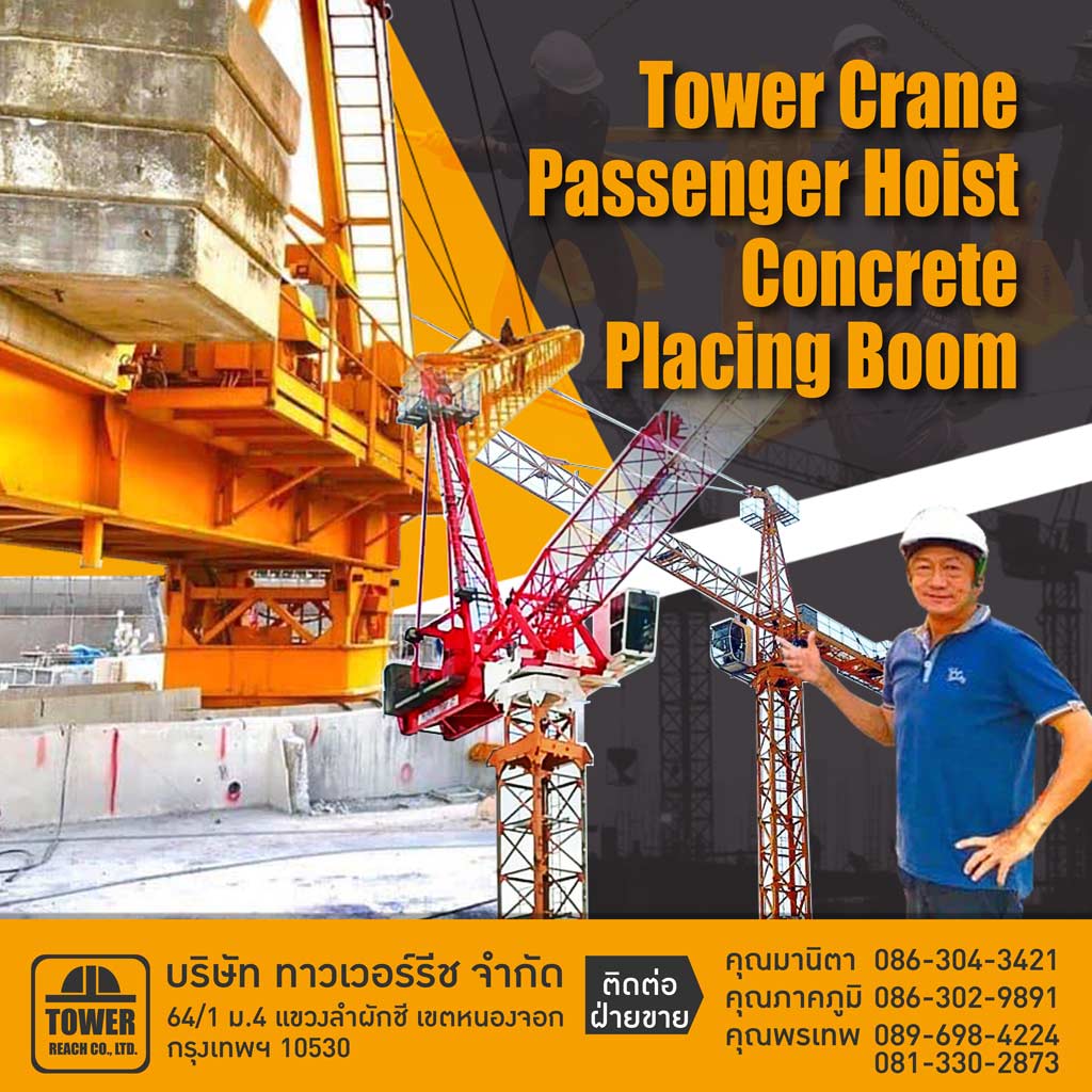 Tower Crane, Passenger Hoist and Concrete Placing Boom