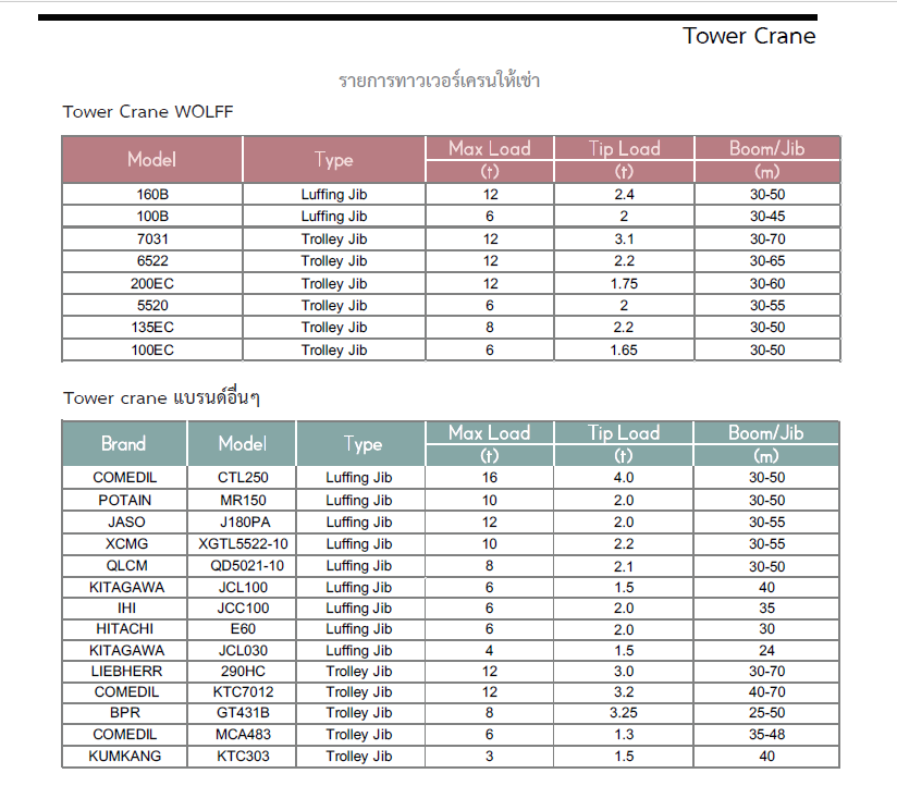 Company profile ทาวเวอร์เครนให้เช่า